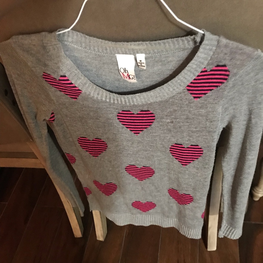 Grey, Black and Pink Hearted sweater